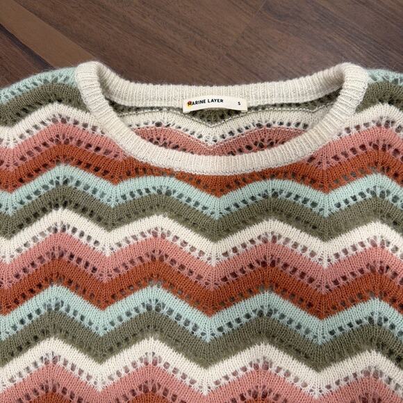 Marine Layer Ruby Sweater in Rainbow Chevron S Pointelle knit alpaca wool - Picture 4 of 7